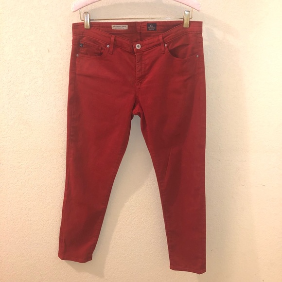 AG | Rusty Red Stevie Ankle Slim Straight Jeans 31 - Picture 2 of 8